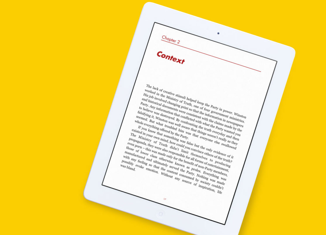 iBook text page layout mock-up on iPad