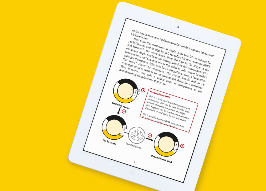 iBook page design layout mock-up on iPad