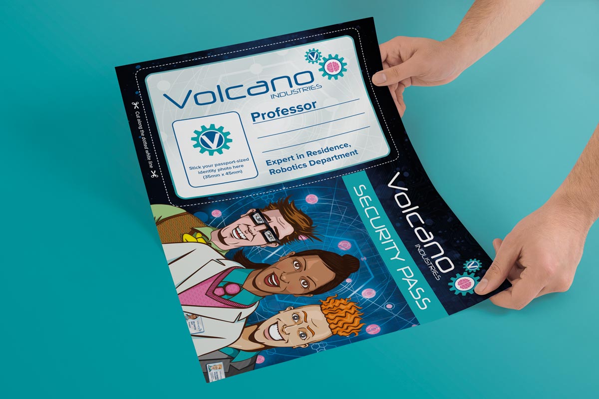 Volcano Industries name badge poster mock-up