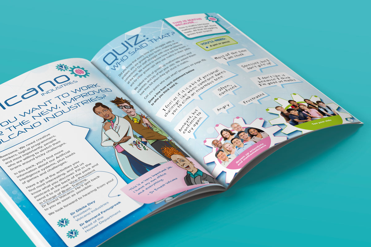 Volcano Industries handbook page layout design mock-up