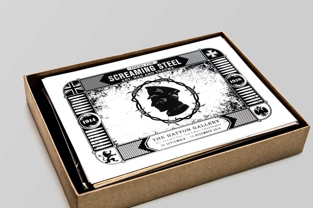 Contents of Screaming Steel: Art, War and Trauma commemorative poetry box