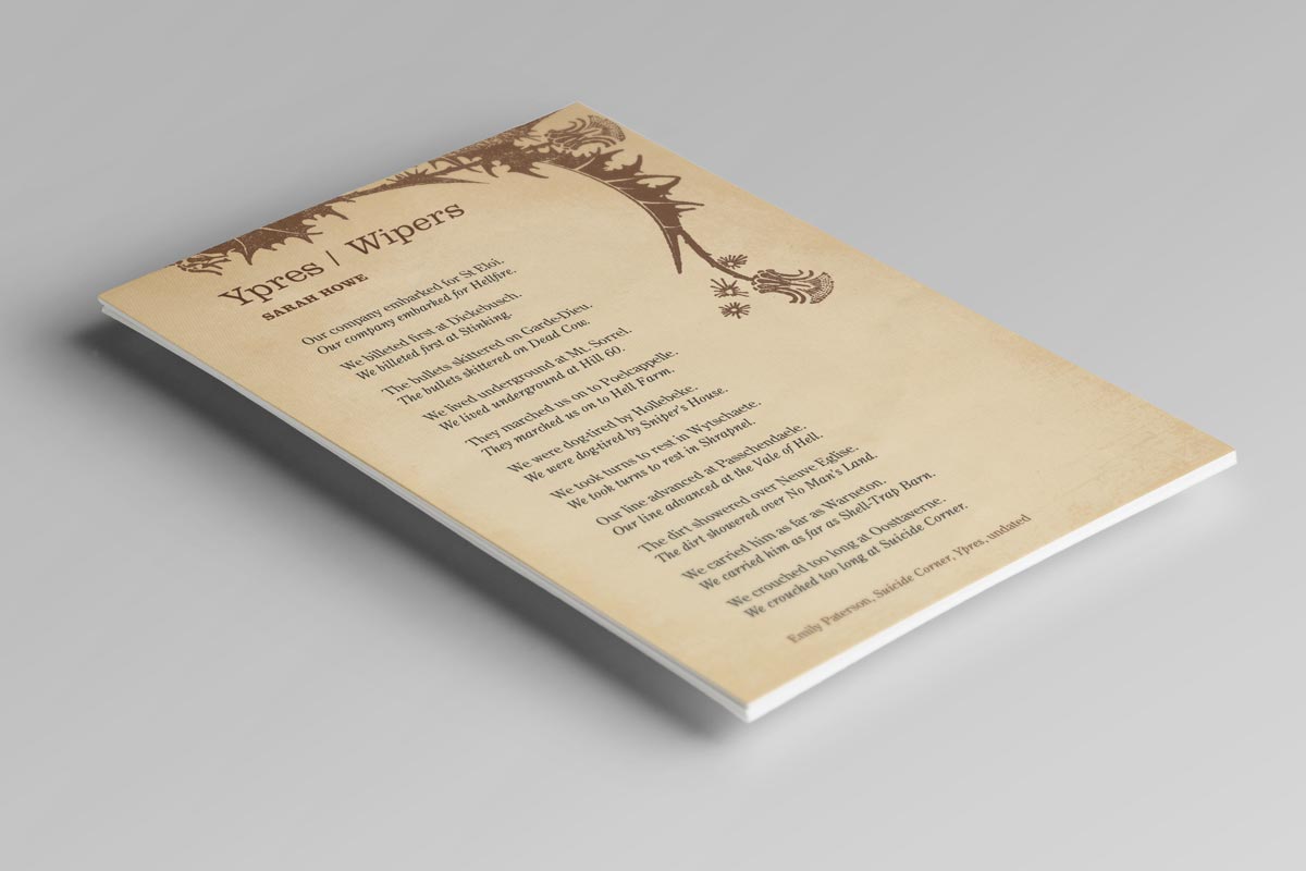 Stack of WW1-inspired illustrated poetry cards
