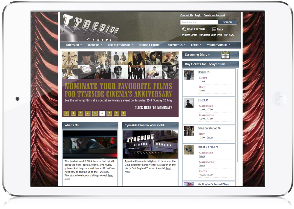 Tyneside Cinema website home page design layout on iPad