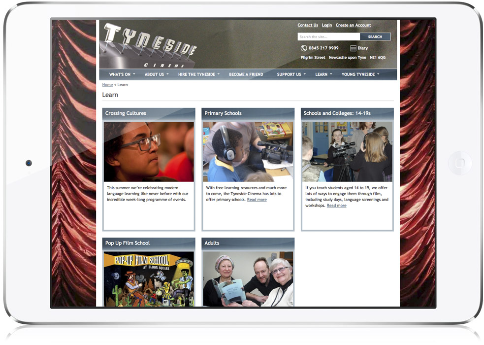Tyneside Cinema website main page design layout on iPad