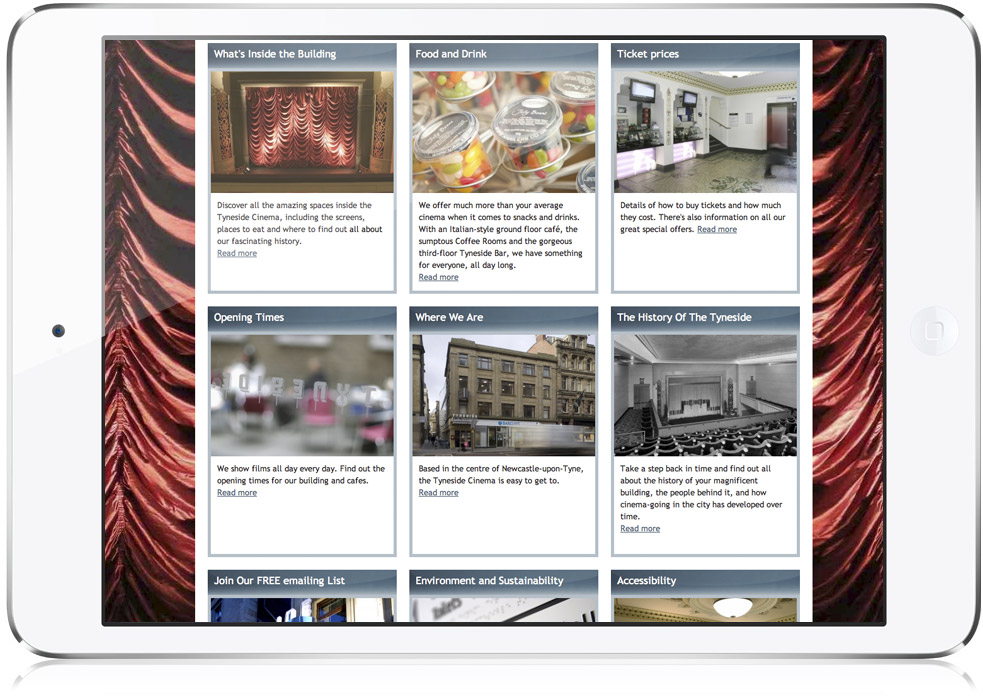 Tyneside Cinema website main page design layout on iPad