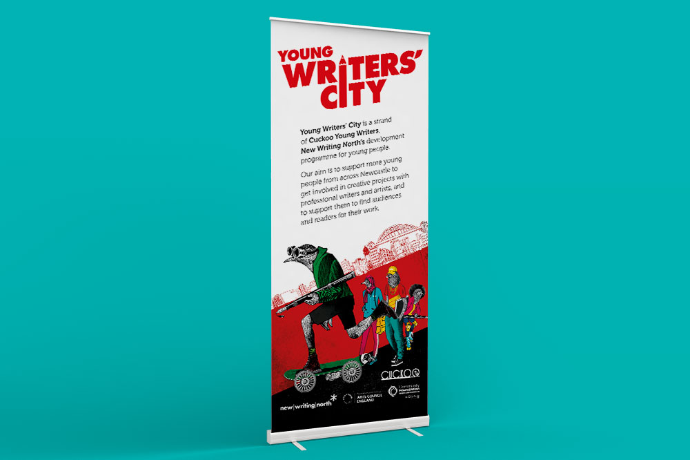 Young Writers’ City display banner design mock-up