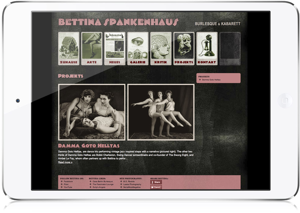 Bettina Spankenhaüs website design layout on iPad