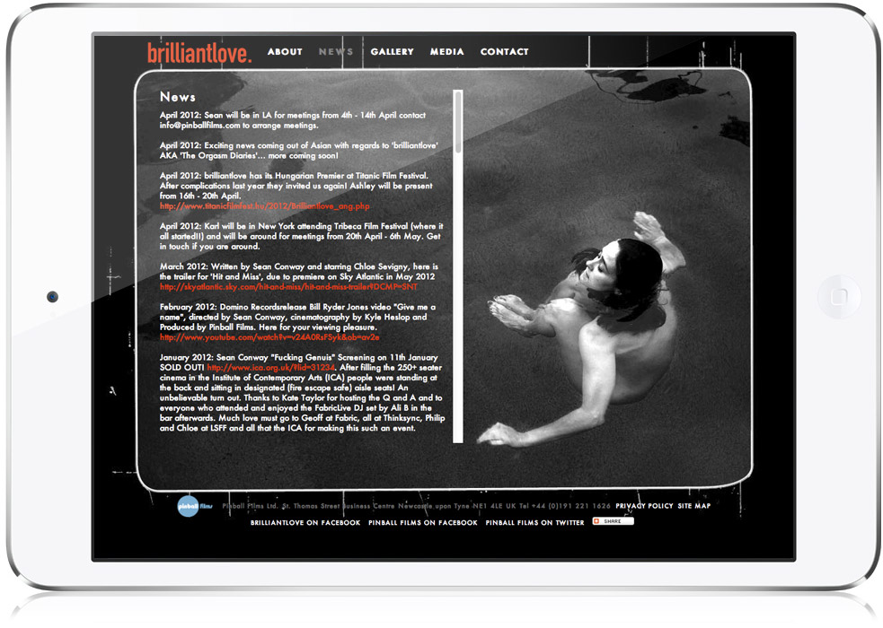 brilliantlove website design text page layout sample on iPad