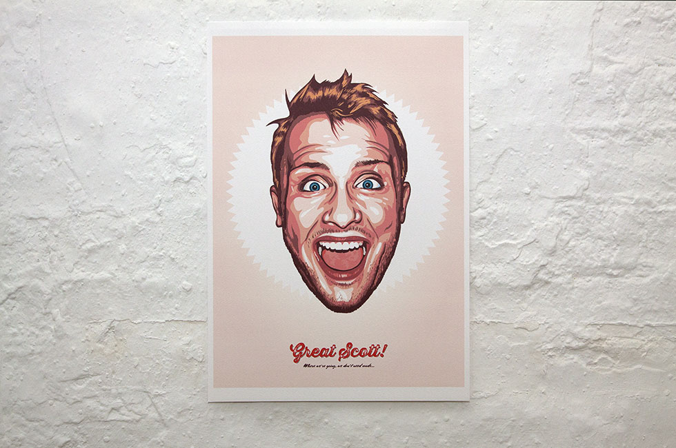 Illustrated artwork hanging on wall