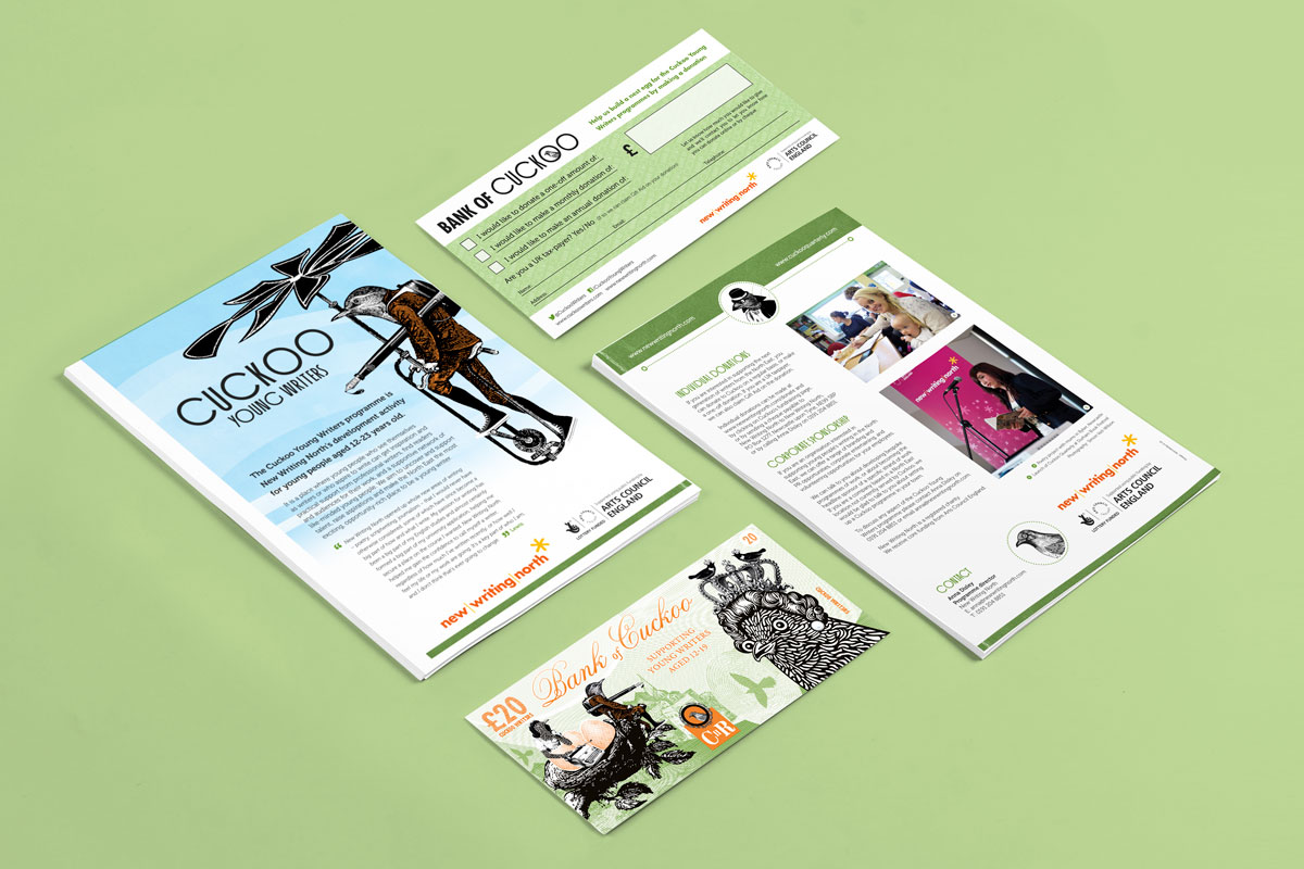 An assortment of Cuckoo Young Writers fundraising literature