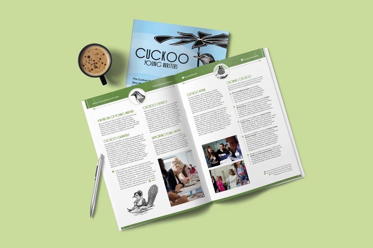 Cuckoo Young Writers fundraising booklet design mock-up