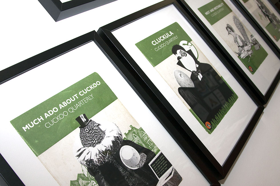 Framed prints on display