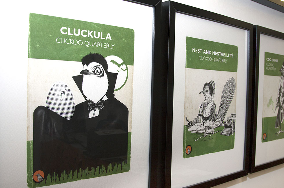 Framed prints on display