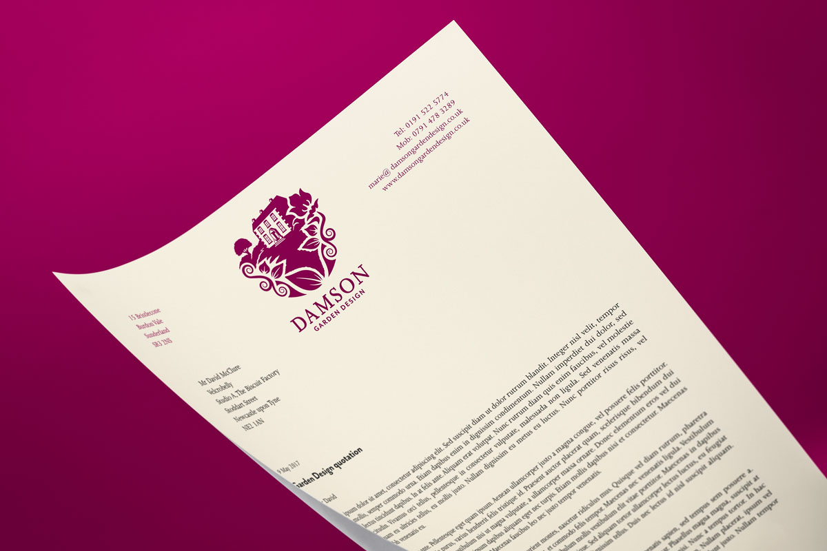 Damson Garden Design letterhead design mock-up