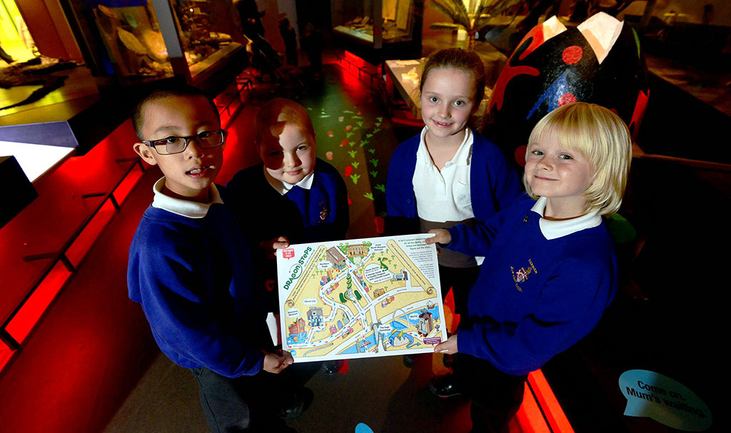 Children using a Dragon Steps map of Newcastle upon Tyne