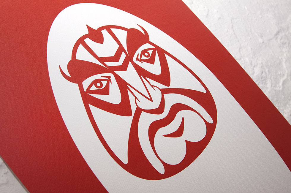 Illustrated artwork hanging on wall