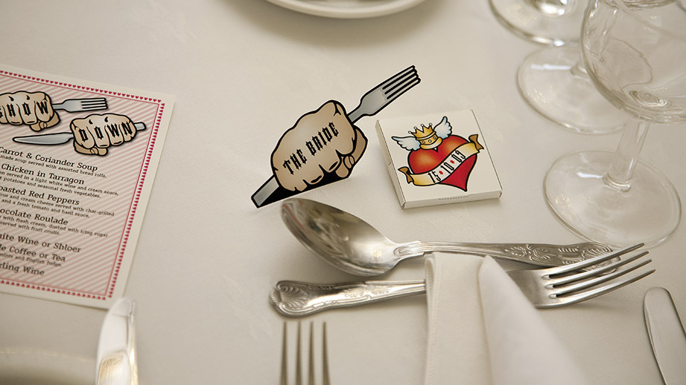 Naval tattoo-inspired wedding place setting design