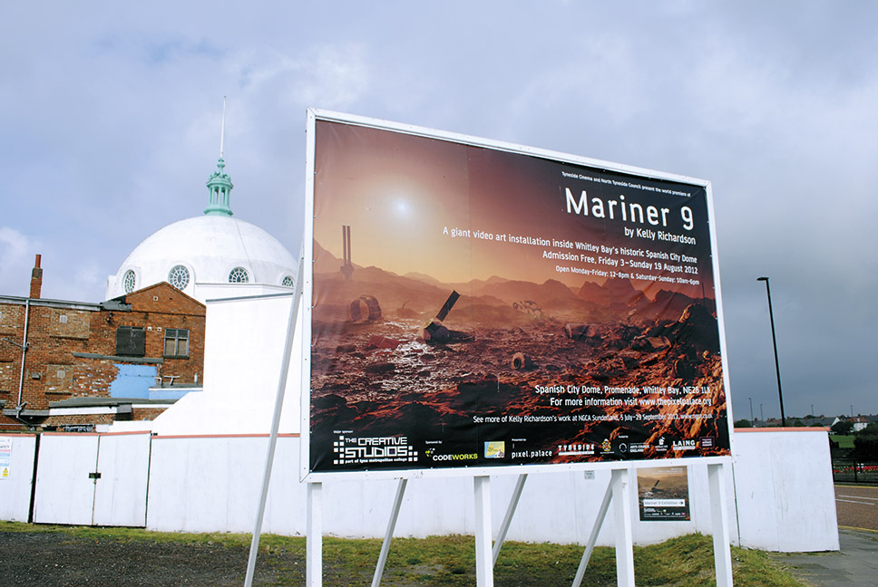 Mariner 9 hoarding board on display outside Spanish City, Whitley Bay