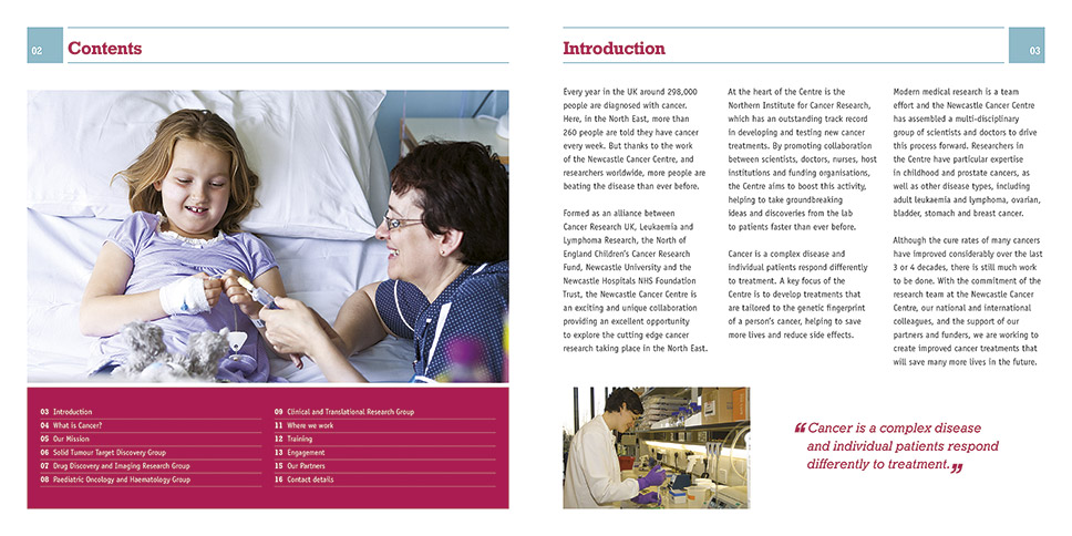 Newcastle Cancer Centre brochure page layout design