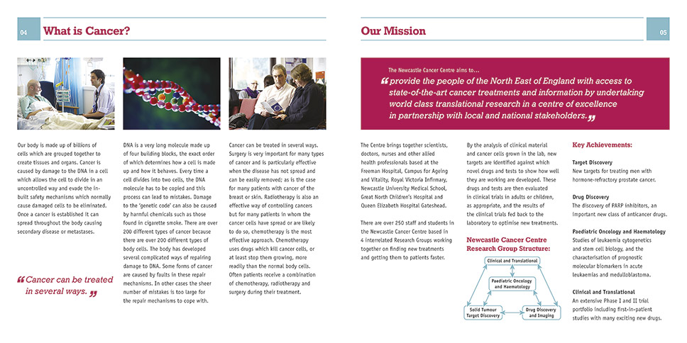 Newcastle Cancer Centre brochure page layout design