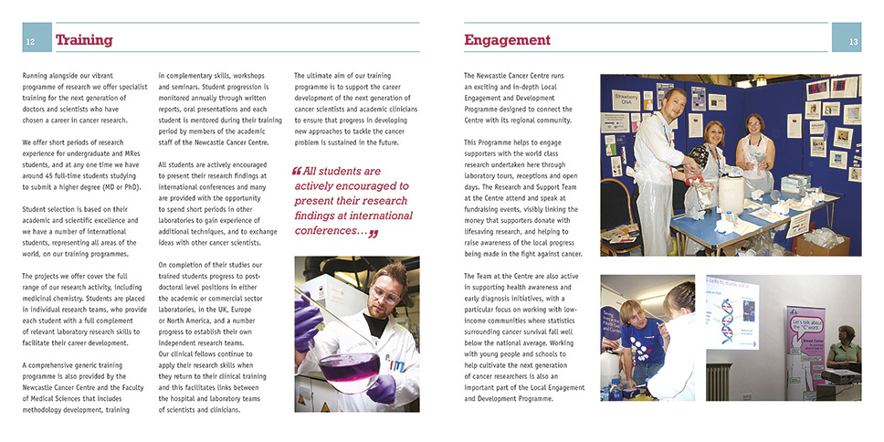 Newcastle Cancer Centre brochure page layout design
