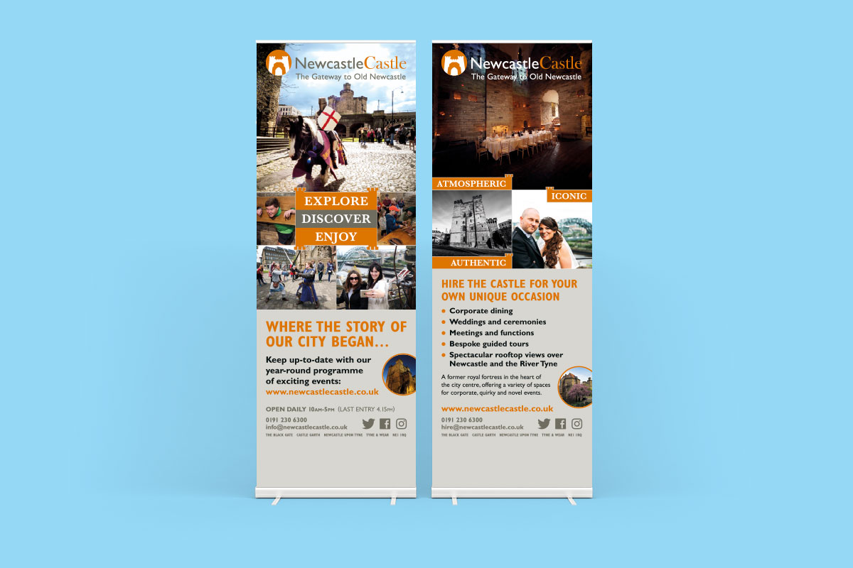 Newcastle Castle banner design mock-ups