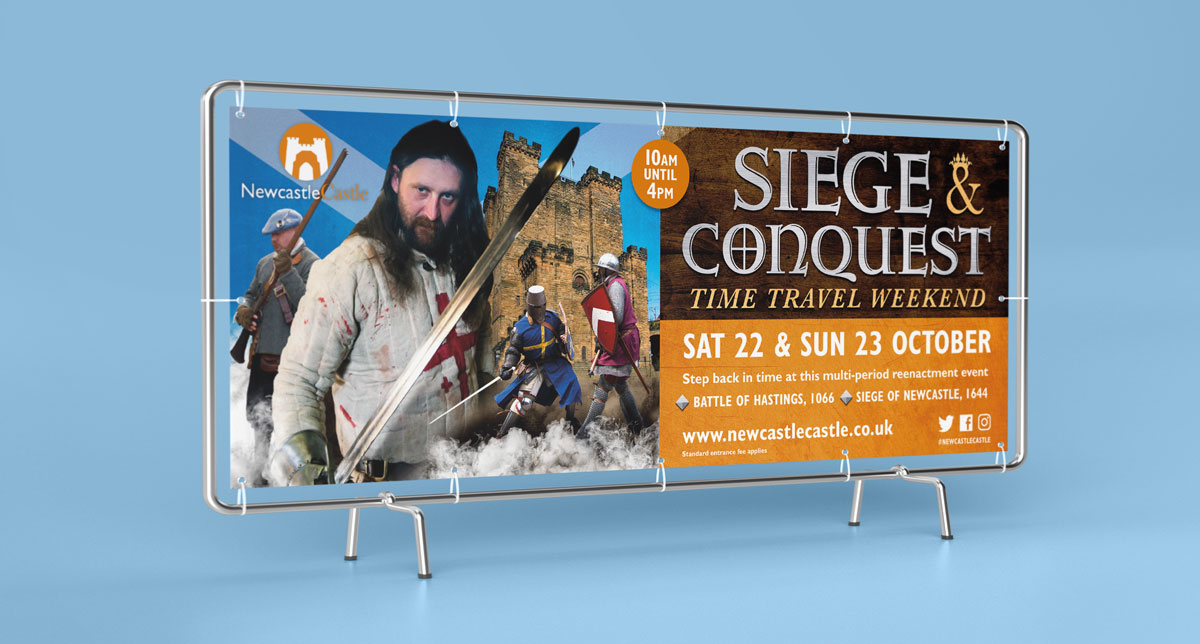 Newcastle Castle vinyl fence banner design mock-up