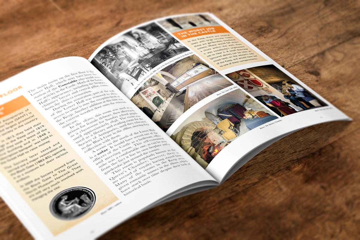 Text page layout design for Newcastle Castle guidebook