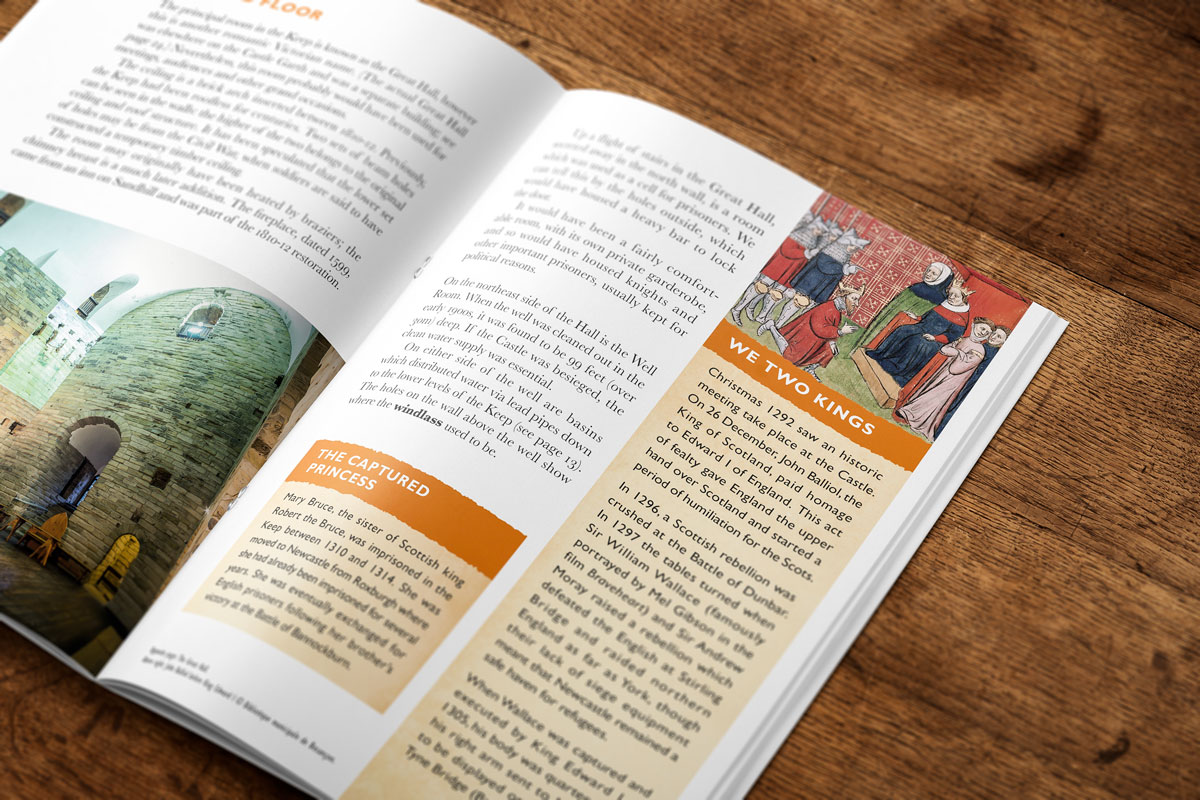 Text page layout design for Newcastle Castle guidebook