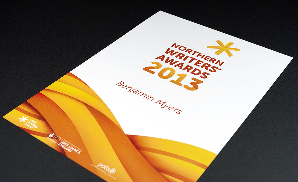 Northern Writers’ Awards 2013 award certificate