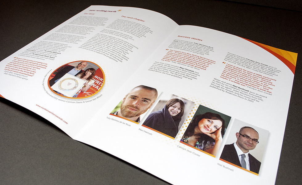 Northern Writers’ Awards fundraising leaflet design layout