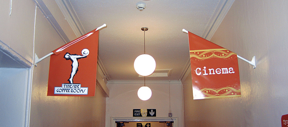 Signage flag designs for Tyneside Cinema at Old Town Hall, Gateshead