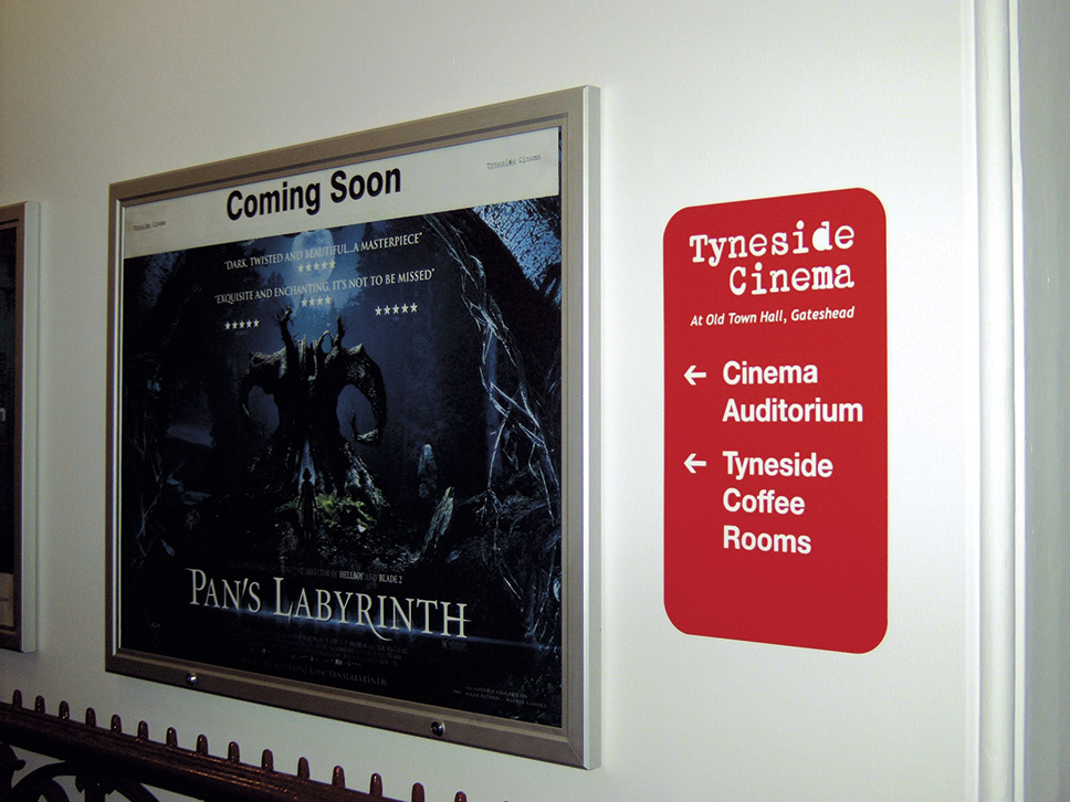 Directional signage designs for Tyneside Cinema at Old Town Hall, Gateshead