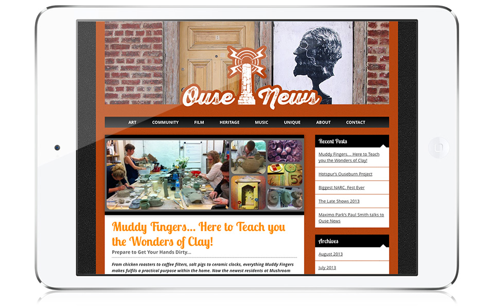 Ouse News website home page design on iPad