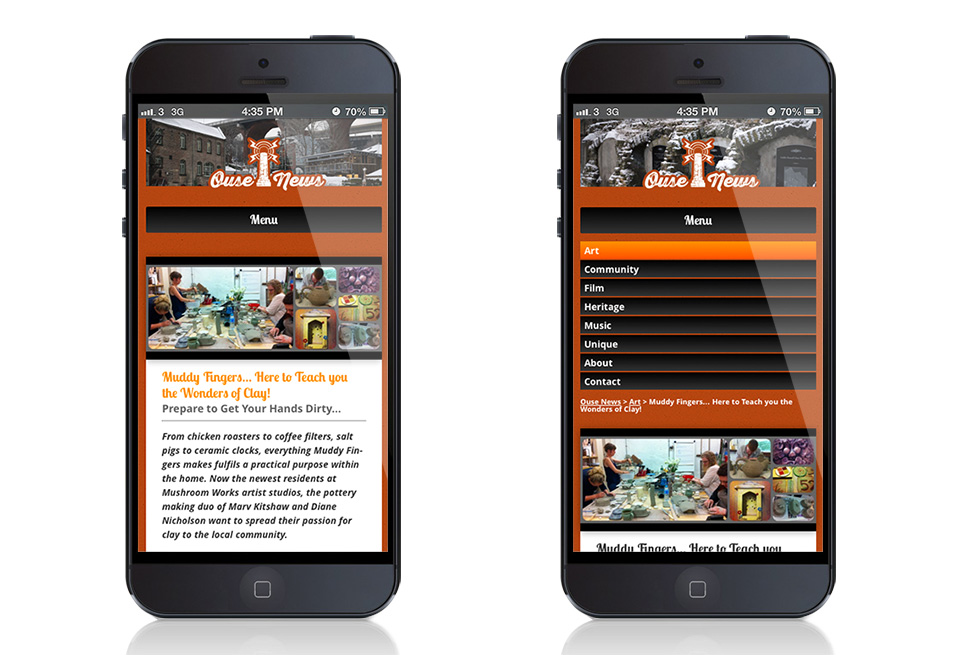 Ouse News website design displayed on a mobile device
