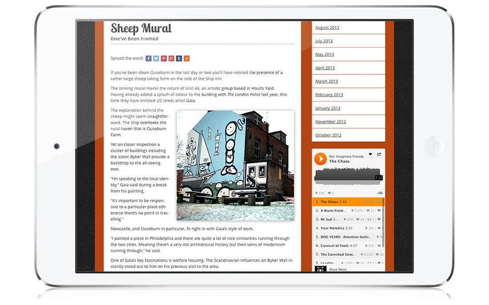 Ouse News website blog page design on iPad