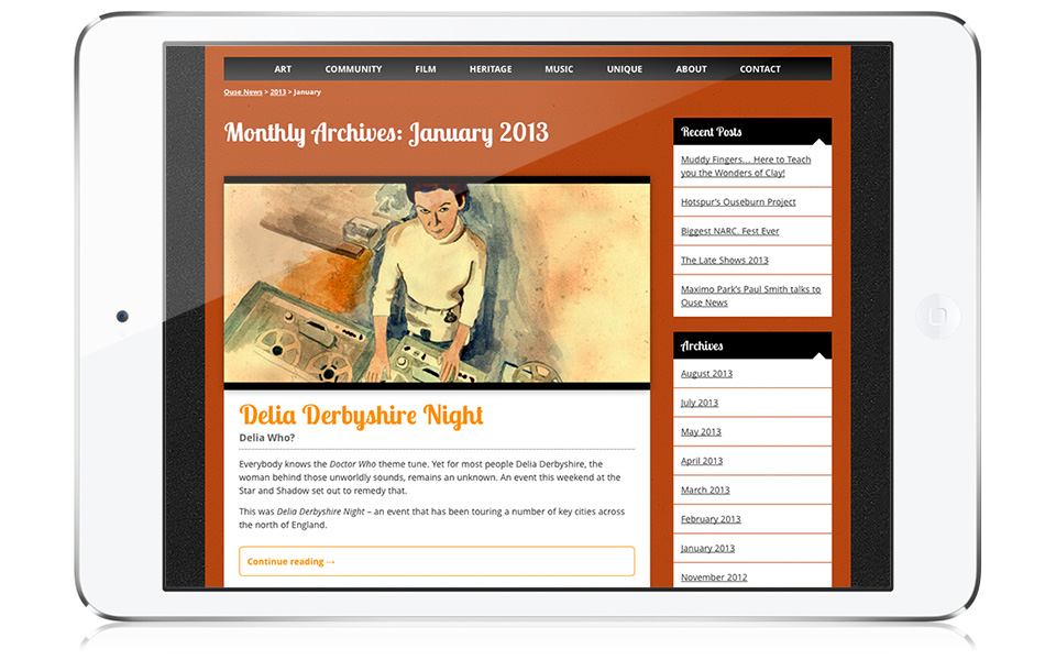 Ouse News website blog page design on iPad