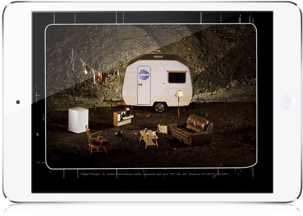 Pinball Films website design sample on iPad