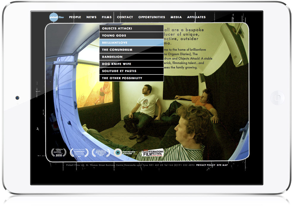 Pinball Films website design Velcrobelly. Creative graphic designer