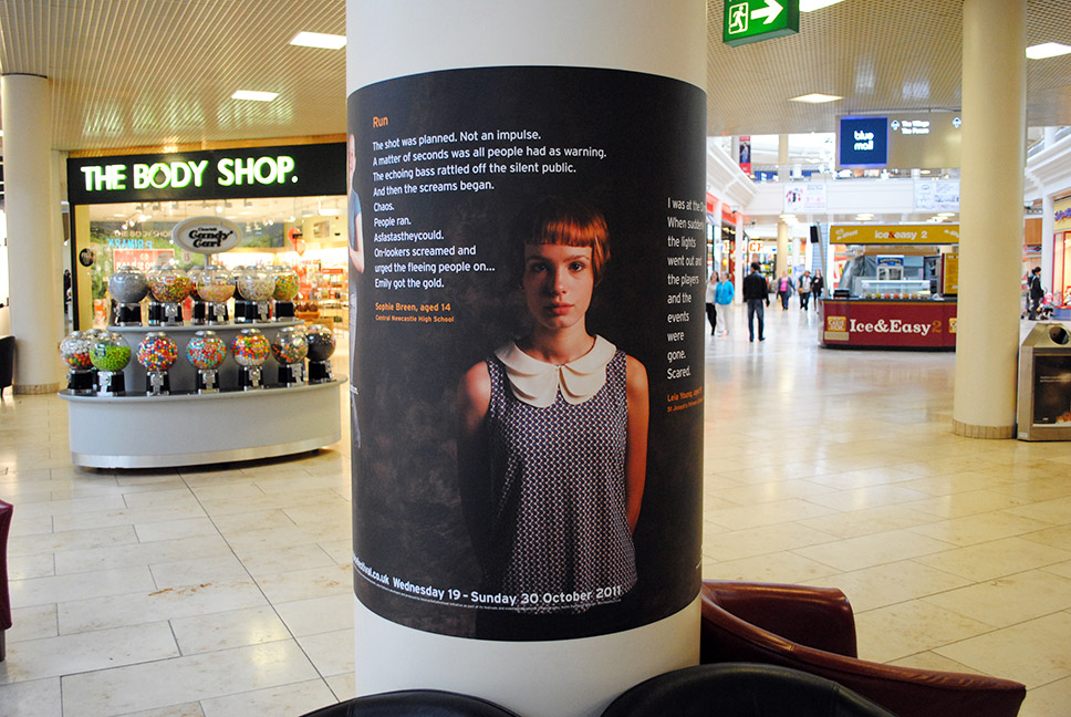 Poetry on the Move poster design on display at the Metro Centre, Gateshead
