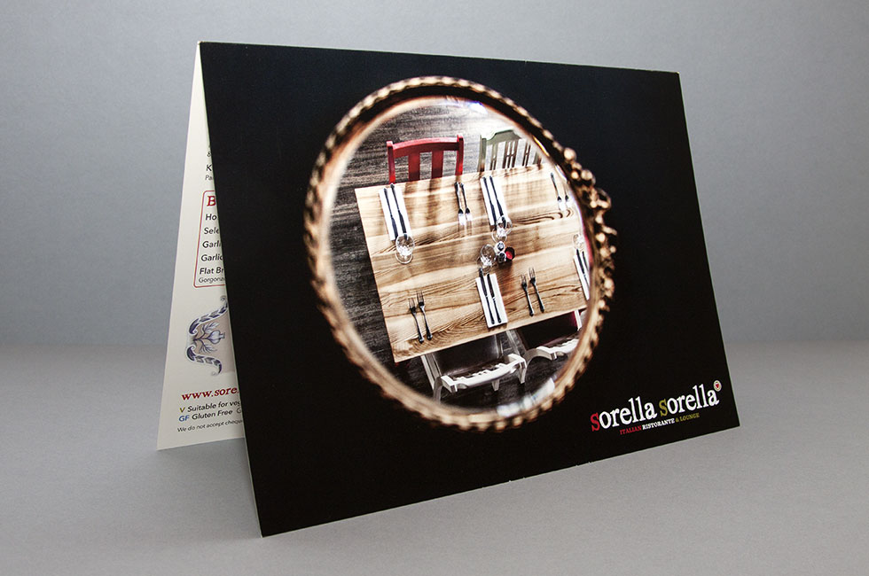 Sorella Sorella restaurant menu design mock-up