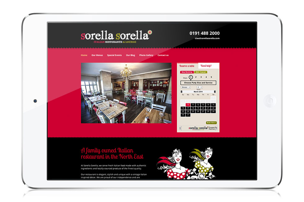 Sorella Sorella website design on iPad