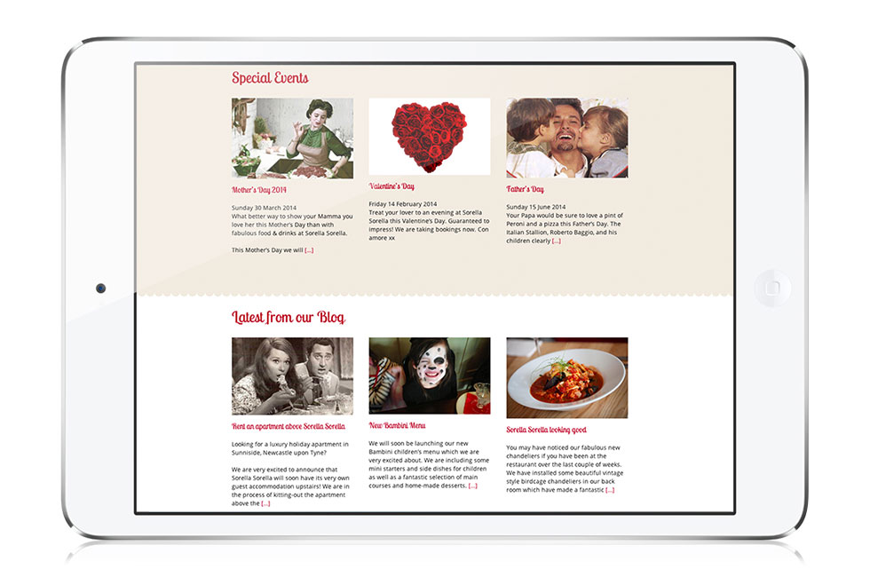 Sorella Sorella website design on iPad