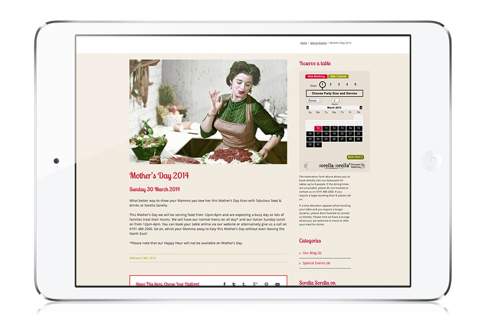 Sorella Sorella website design on iPad