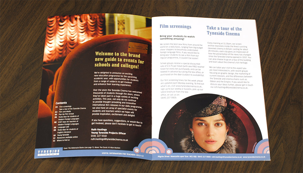 Tyneside Cinema Schools Programme layout design