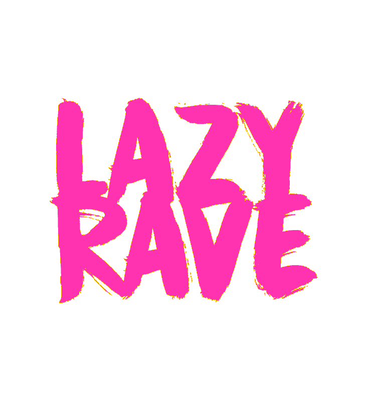 A pink, distressed, raver smiley face with dripping edges animates into the Lazy Rave band logo.